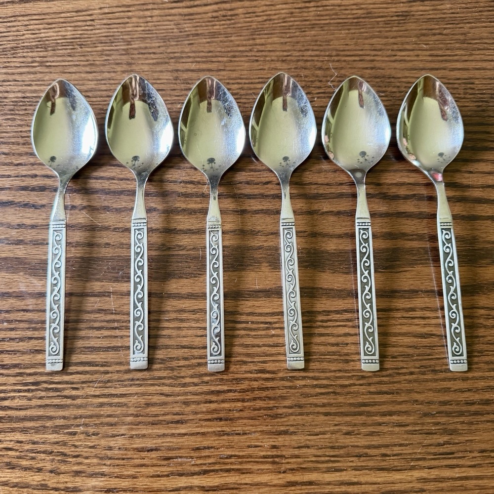 Vintage Oneida Stainless Spanish Court Oval Soup Spoons Flatware Set Of 6